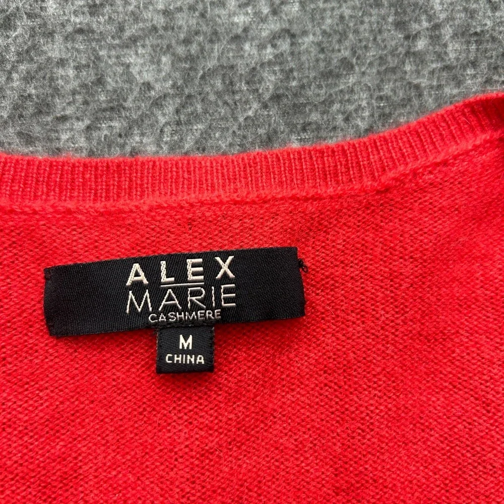 Alex Marie Cashmere V-Neck‎ Sweater M Red Soft Old Money Quiet Luxury Preppy